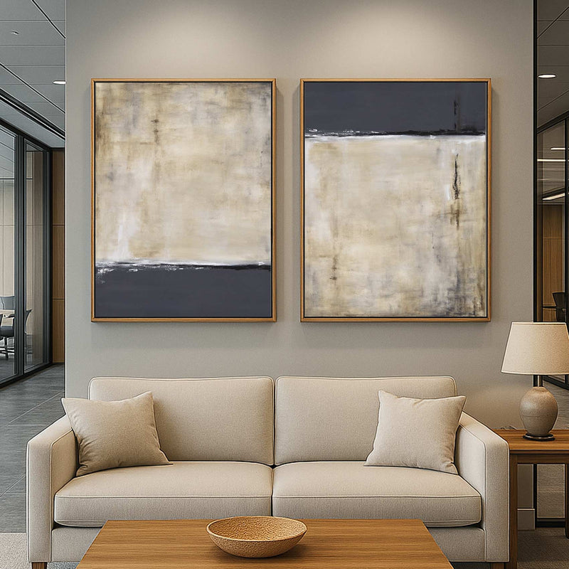 High End Paintings Set Of 2 Minimal Framed Canvas Office Lobby