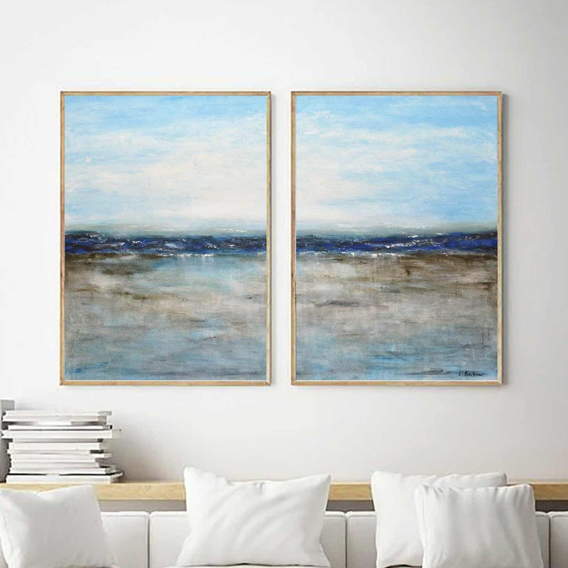 2 piece blue seascape paintings