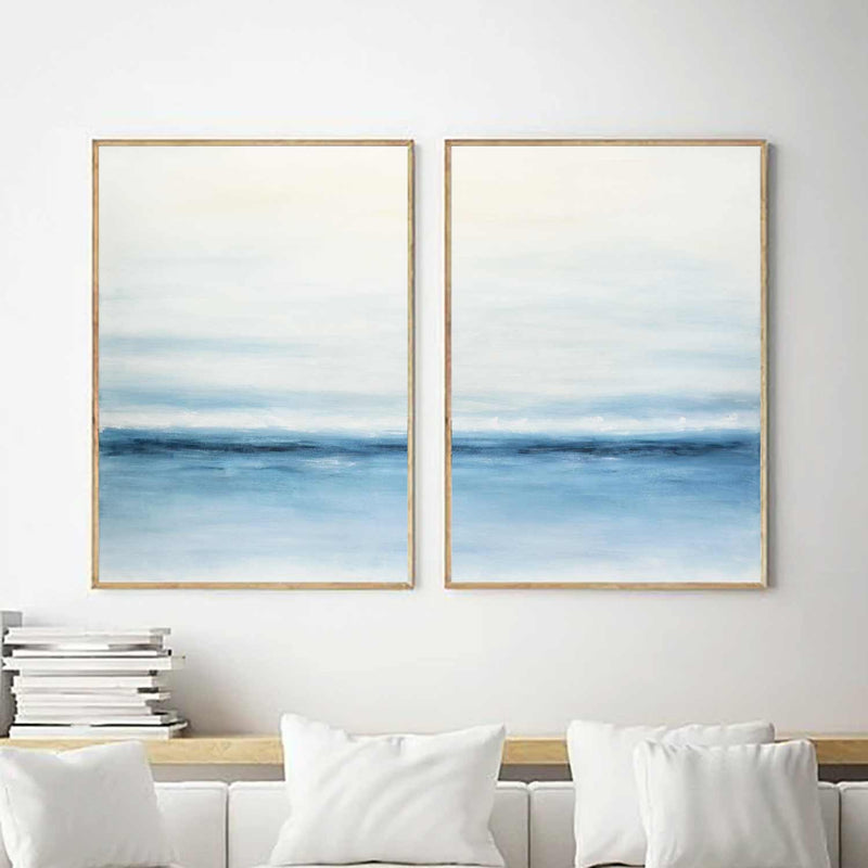 blue white diptych paintings