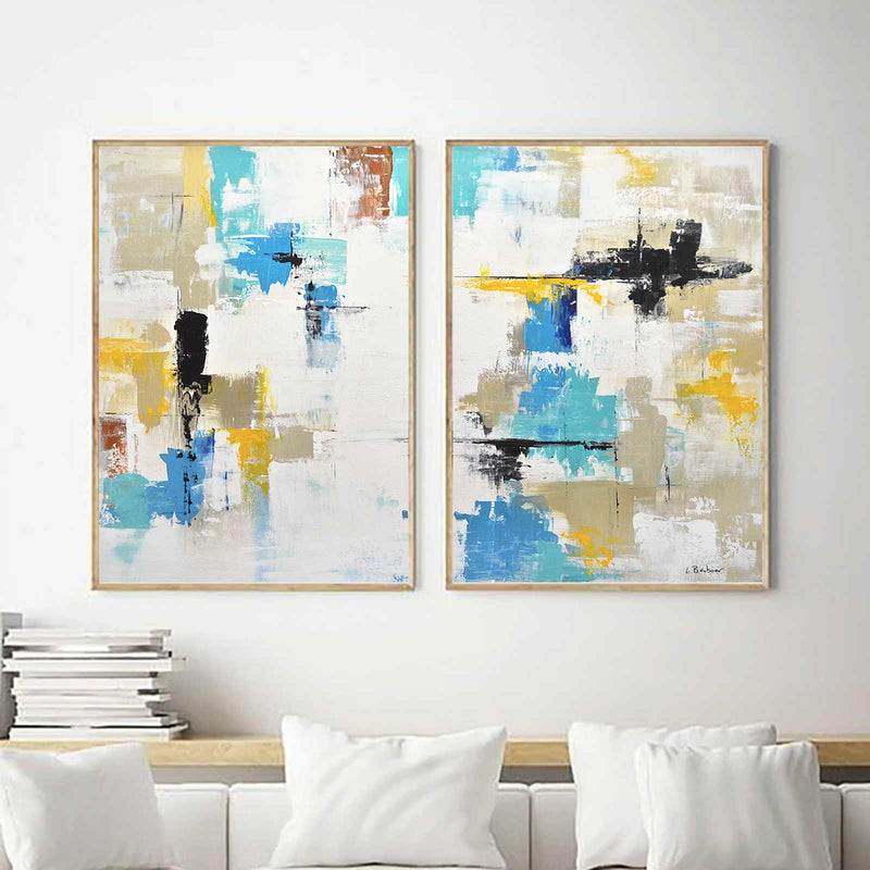 Colorful Blocks Diptych Abstract Painting 