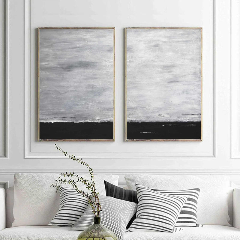 Set Of Two Black Dark Landscape Paintings 