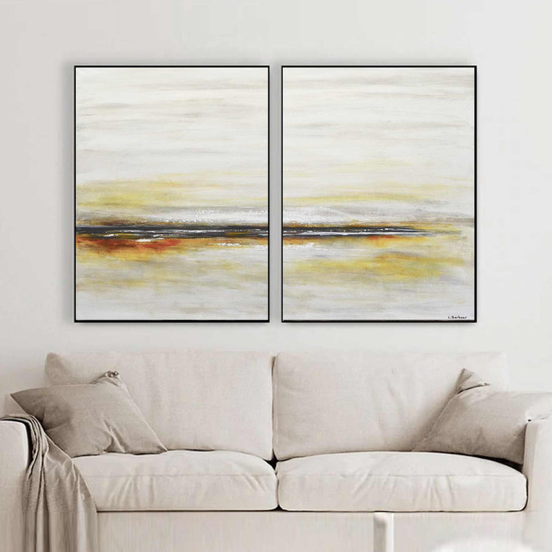 Light Sunrise Painting Beige diptych Canvas Minimal Art