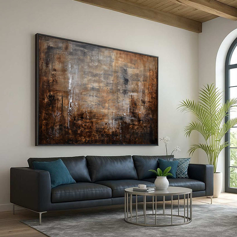 Original Horizontal Brown Painting Abstract Art 