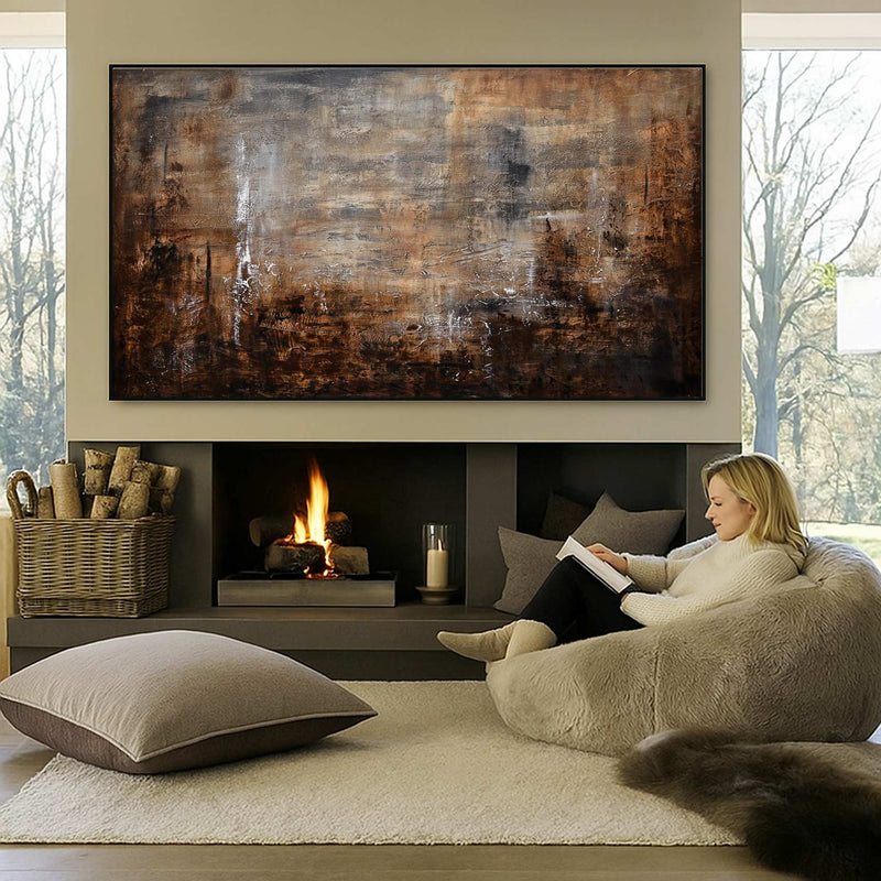 Original Horizontal Brown Painting Abstract Art Living Room