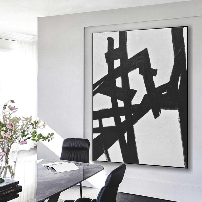 Geometric Painting Abstract Lines Black White