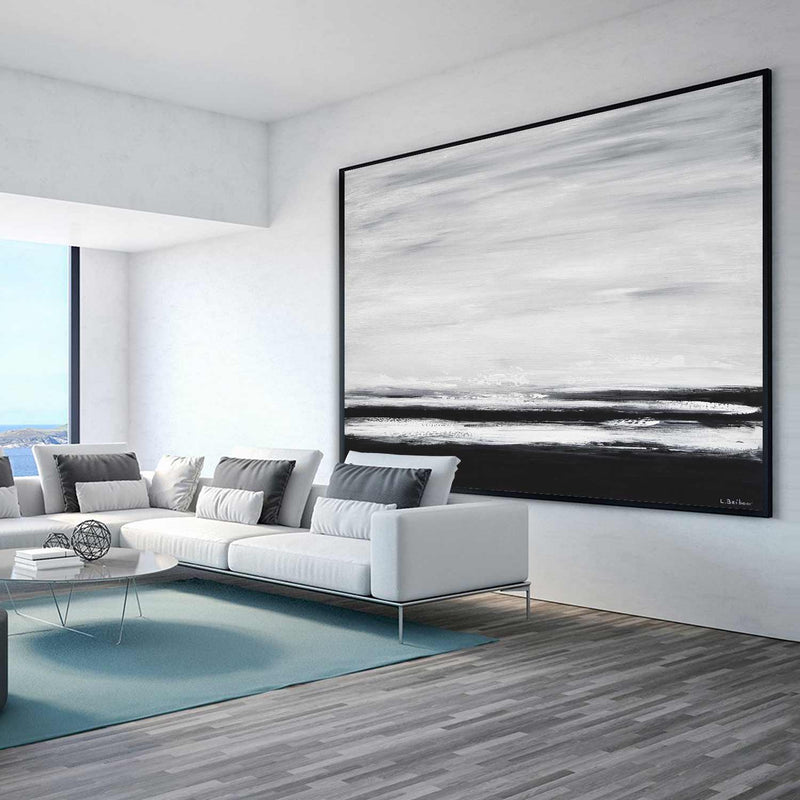 Monochrome Landscape Painting Above Bed for bedoom