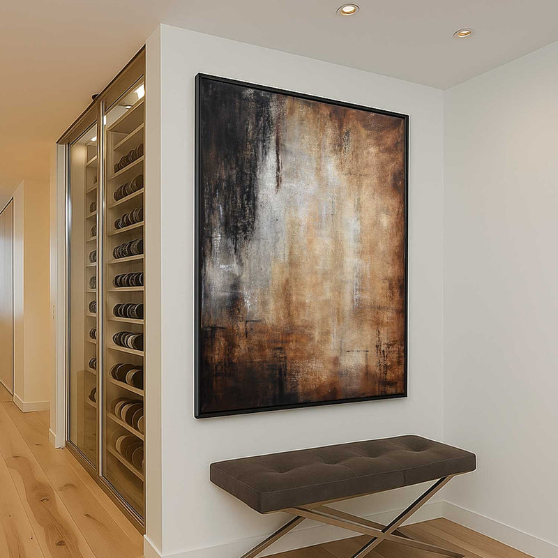 Brown Abstract Painting Large Vertical Interior Design Beige 
