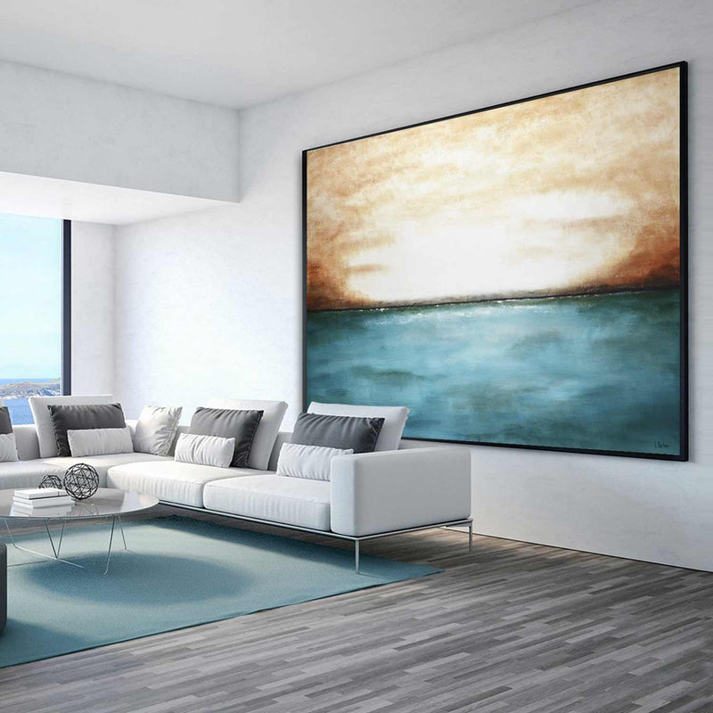 large coastal painting blue abstract