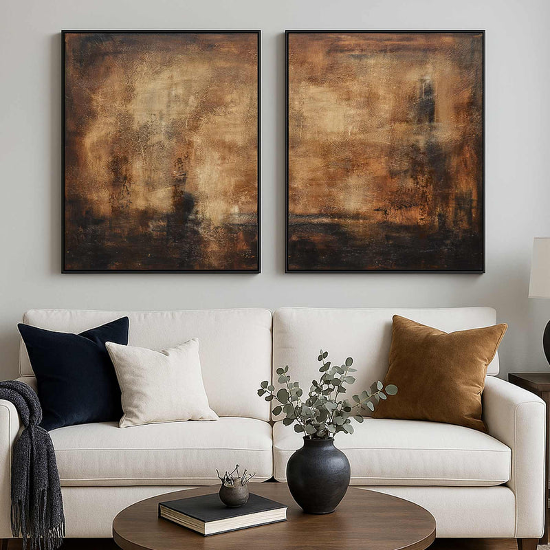 wabi sabi warm colors 2 Panel Contemporary Original Oil Paintings Brown Office Space