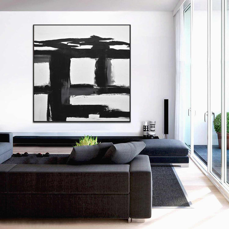 large square black and white painting