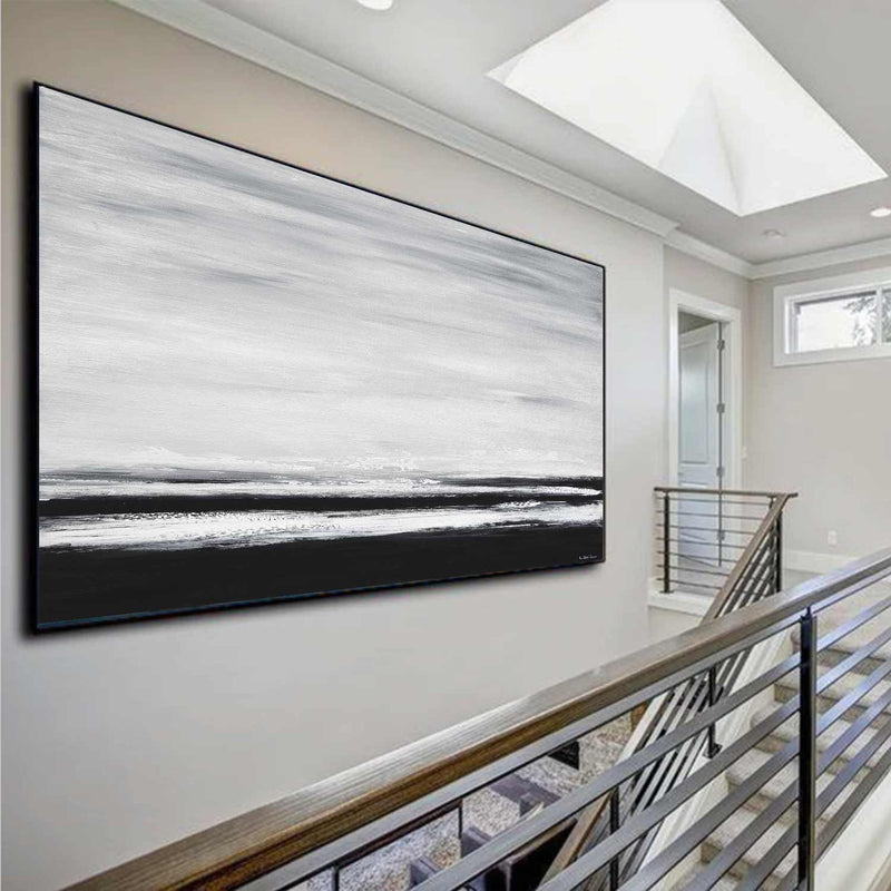 Painting Over Couch Wide Artwork On Canvas Black White Coastal 