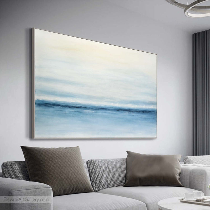 Seascape Painting Blue White Big Artwork Sea Level Minimalist Style