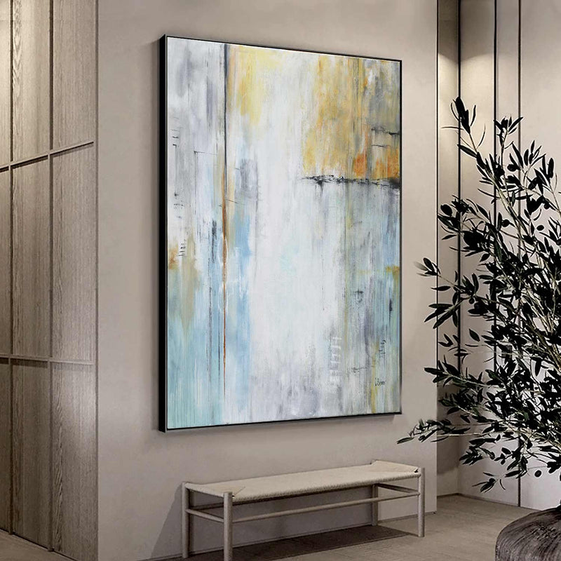 Vertical Abstract Layered Acrylic Painting in waiting room