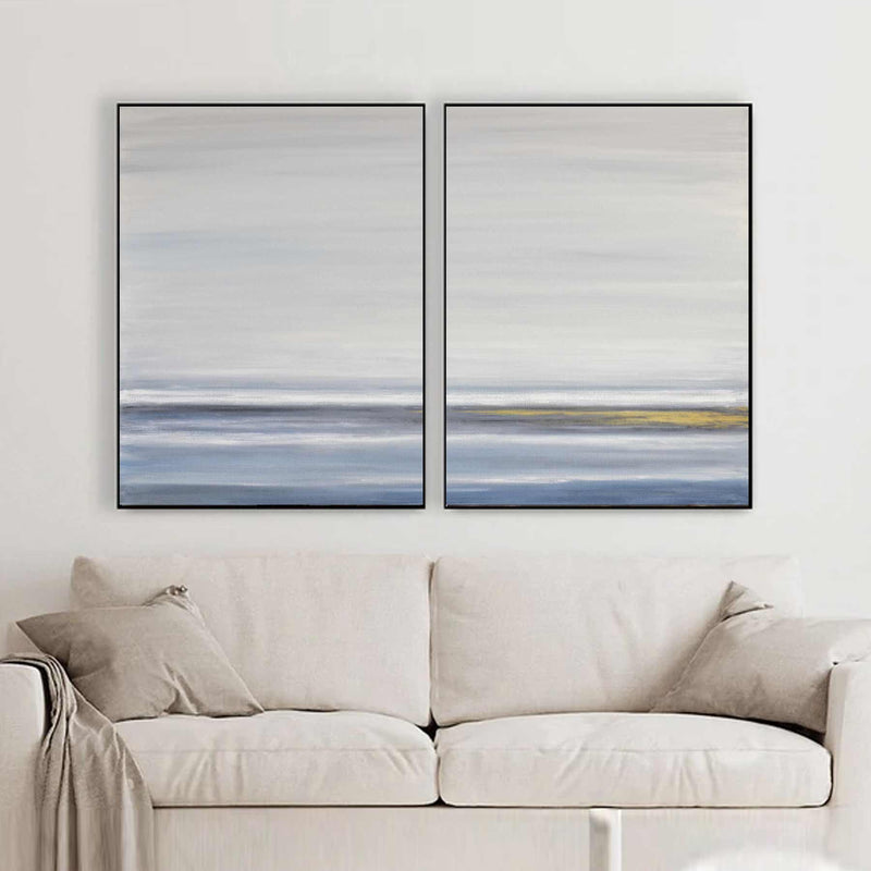 High End Paintings Blue Gold Two Piece Wall Art "Great Wide Open"