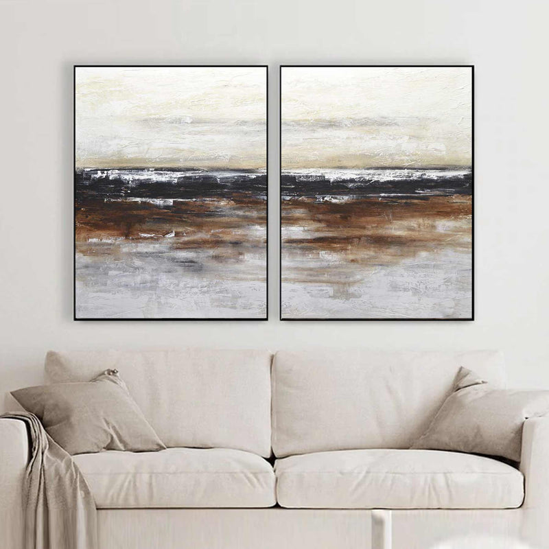 Textured Painting Set Of 2 Large Artworks On Canvas