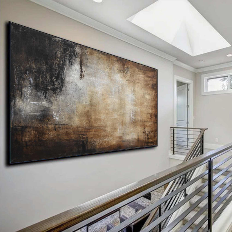 panoramic Original Painting Handmade Brown Rectangle Abstract Dining Room