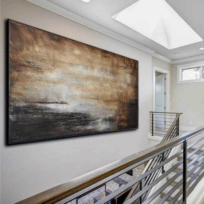 panoramic Brown Original Handmade Abstract Painting Landscape Art Earth Tones