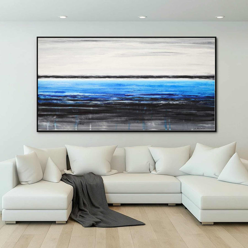 panoramic Black Blue Large Scale Painting Seashore Landscape Contemporary