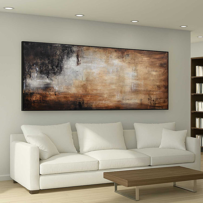 wide long Original Painting Handmade Brown Rectangle Abstract Dining Room