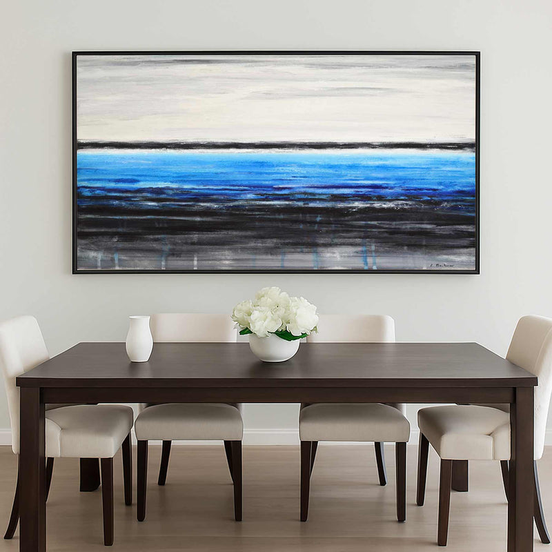 Black Blue Large Scale Painting Seashore Landscape Contemporary