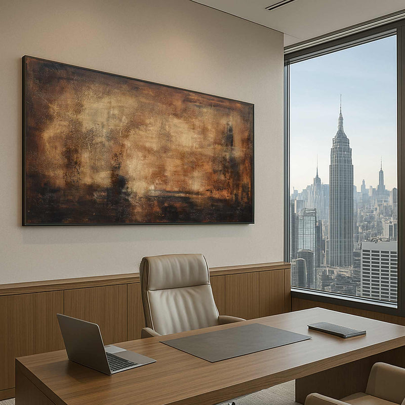 Brown Large Wide Abstract Art Decor For Large Walls Wabi Sabi office space