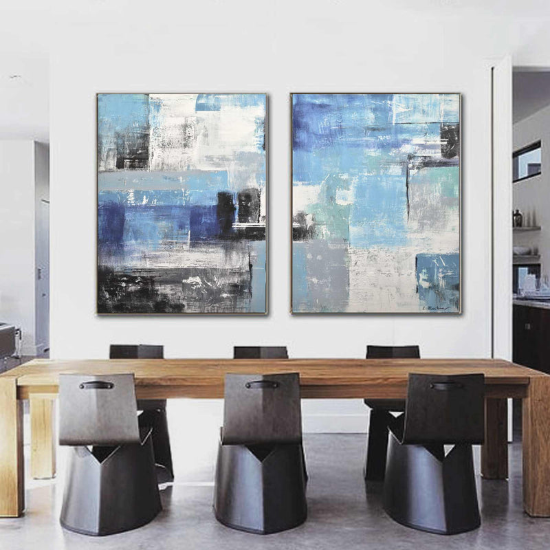 Abstract Shapes Oversized Blue set of 2 Paintings