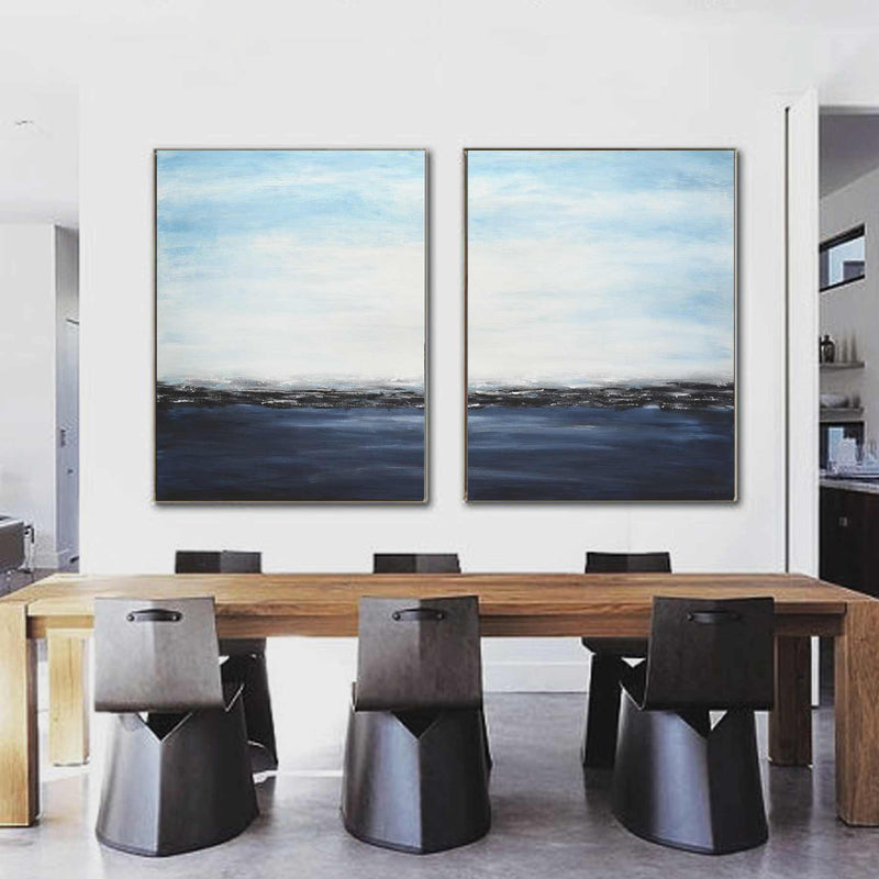 Coastal Scene Abstract set of 2 Painting Beach Theme Art