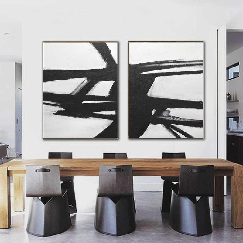 set of 2 Paintings For Bedroom Two Piece Mid-Century Abstract