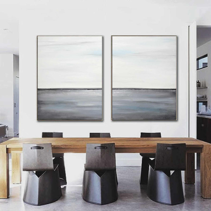 Subtle set of 2 Paintings Gray White Large Scale Art