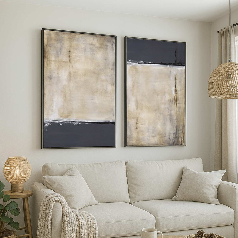 High End Paintings Set Of 2 Minimal Framed Canvas living room