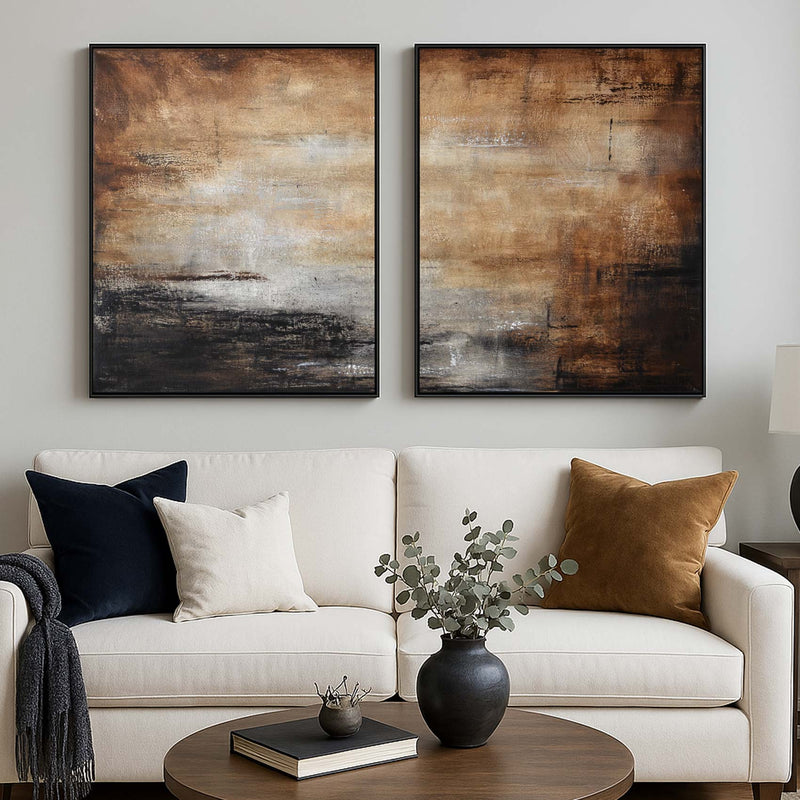 Contemporary Original Paintings 2 Piece Brown Large Artwork