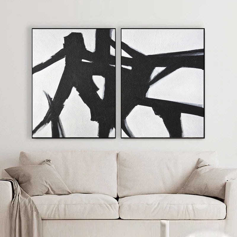 Loft Style Black And White Paintings Duo Line Art On Canvas