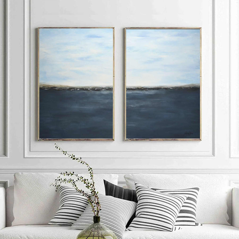 Blue Seascape Abstract Skyscape Horizon set of 2