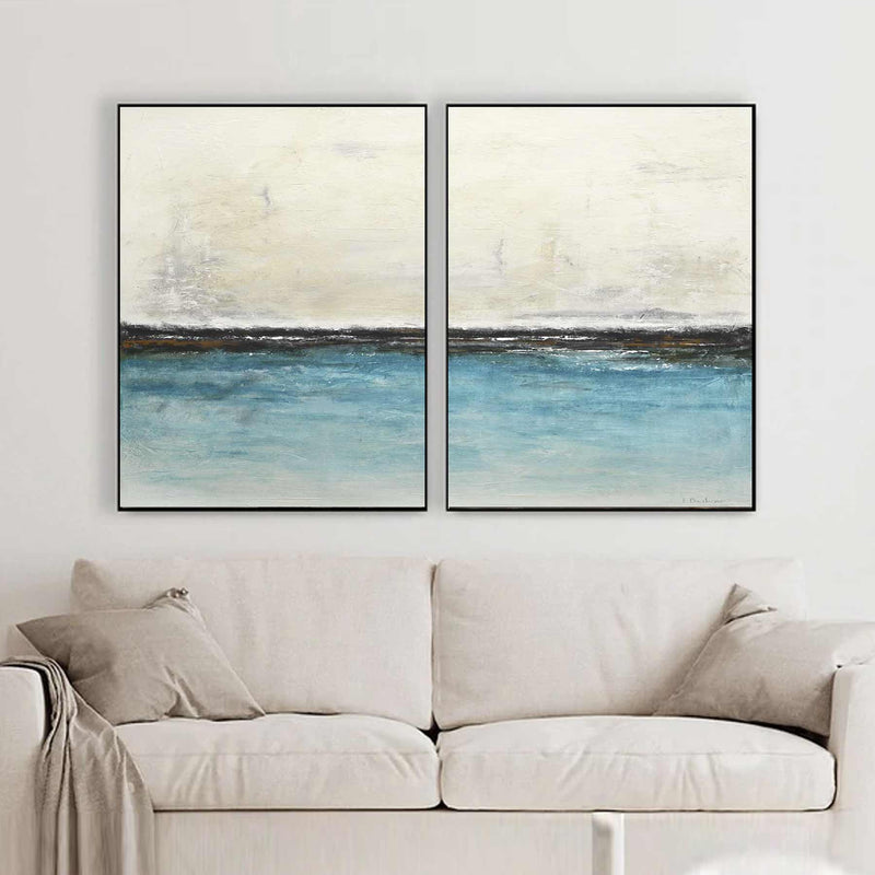 Beach House Art set of 2 Paintings Large Landscape Art