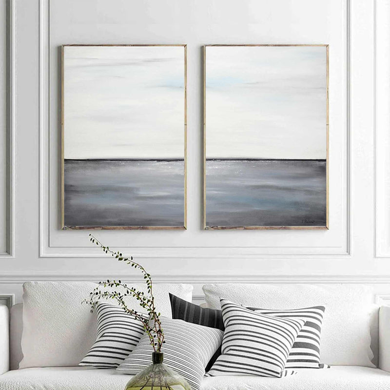 Duo Paintings Gray White Horizon Line Large Scale Art