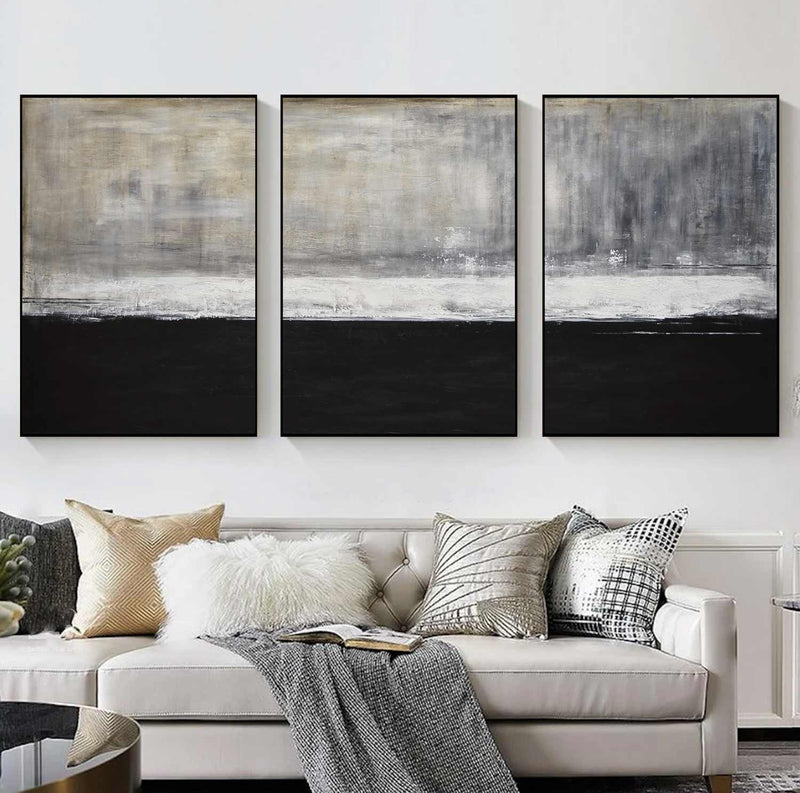 set of 3 black white triptych