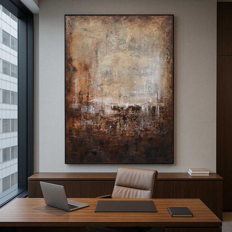 Warm Brown Abstract Painting Wabi Sabi Art Large Framed 