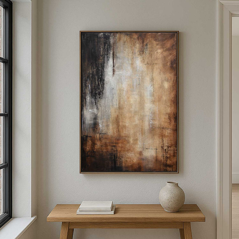 Brown Abstract Painting Large Vertical Interior Design Beige Umber