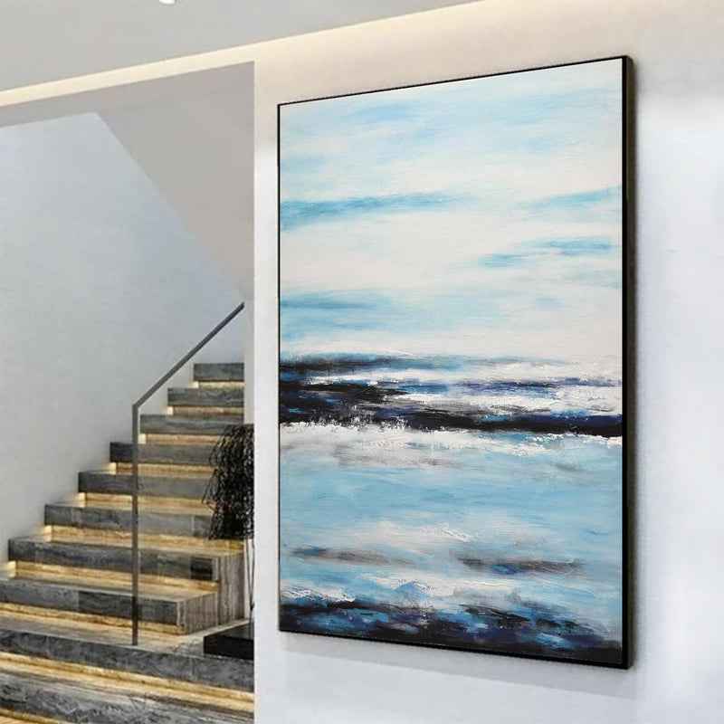 coastal Painting On Canvas Blue Vertical