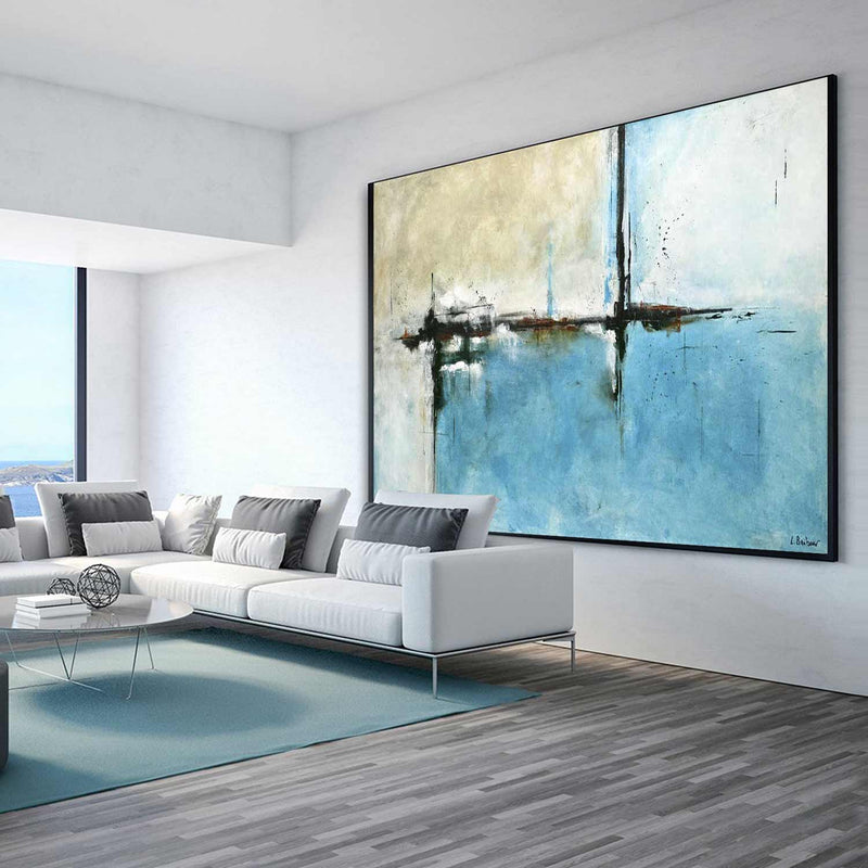 Turquoise Beige Large Abstract Painting bedroom living room canvas