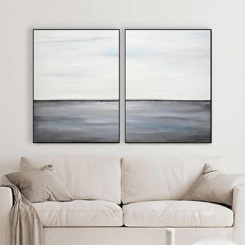 Subtle Duo Paintings Gray White Horizon Line wall decor