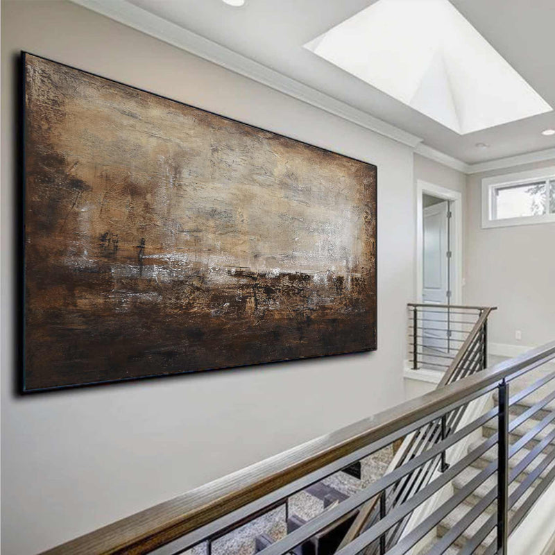 Wide Brown Panorama Art Over Couch Oversized Wabi Sabi 