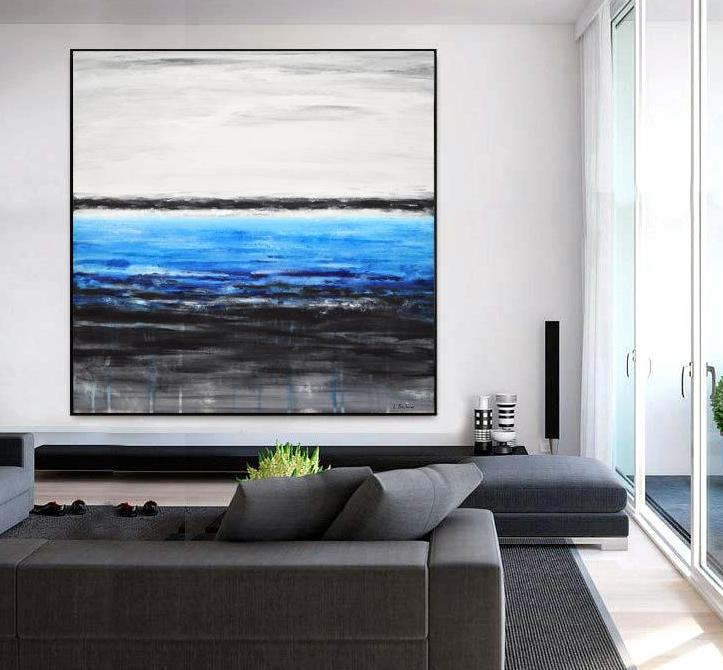 Abstract Painting Blue White Black Square Art