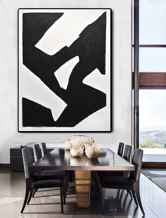 "Elevate" Abstract minimalism black and white dynamic painting