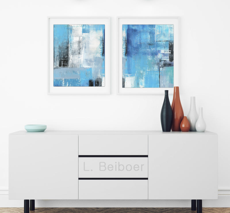 diptych prints wall art blue abstract prints