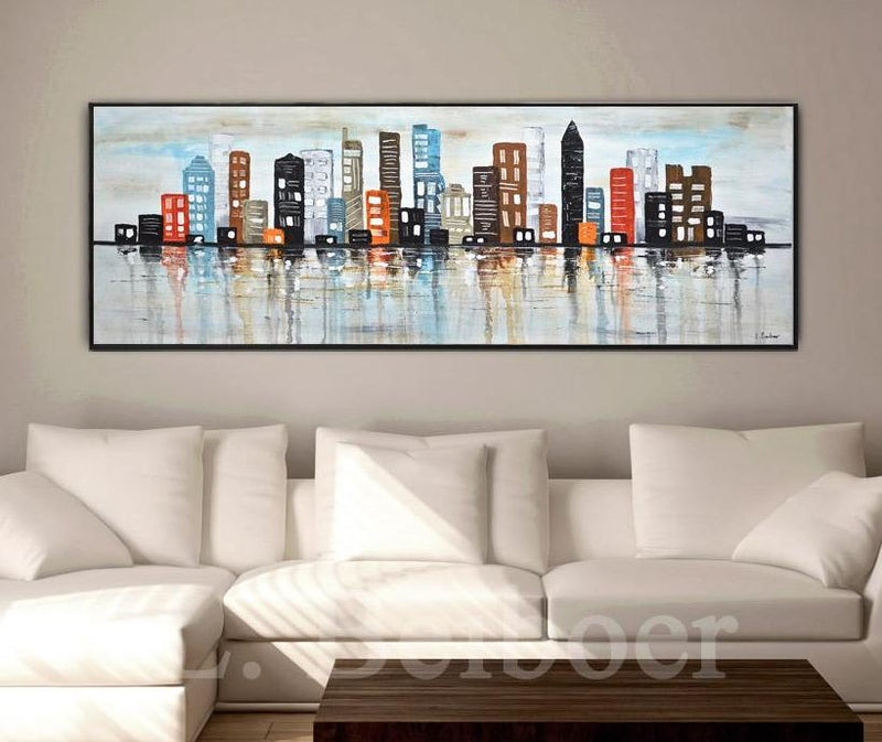 skyline painting abstract art buildings
