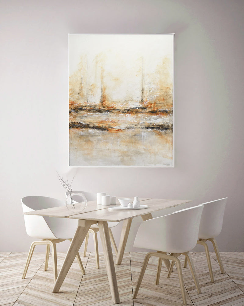 "Taken" Original abstract oil painting sand taupe art