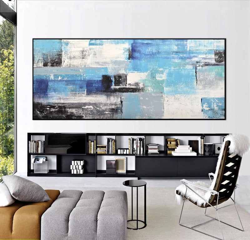 wall art panoramic abstract painting large blue artwork