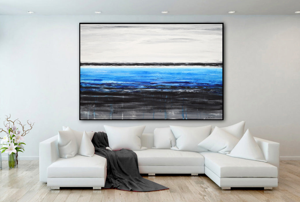 White Blue Black Landscape Abstract Painting Office Wall | L. Beiboer ...