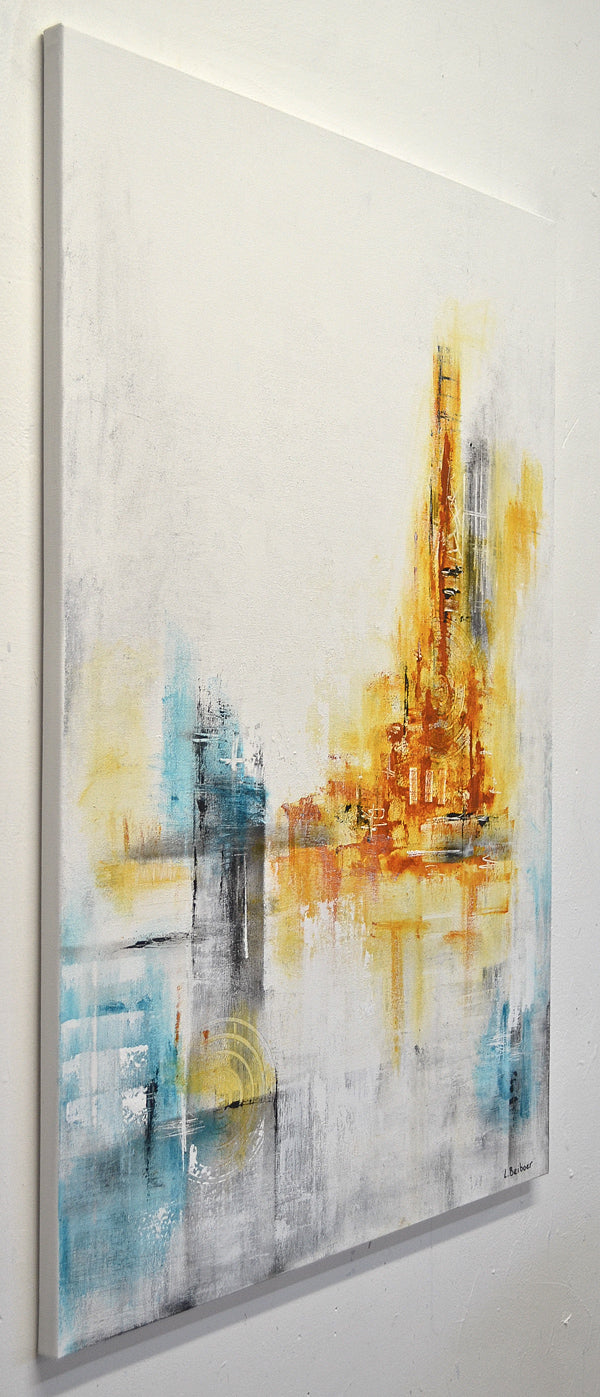 "The Chase" White yellow 24x36 original abstract painting